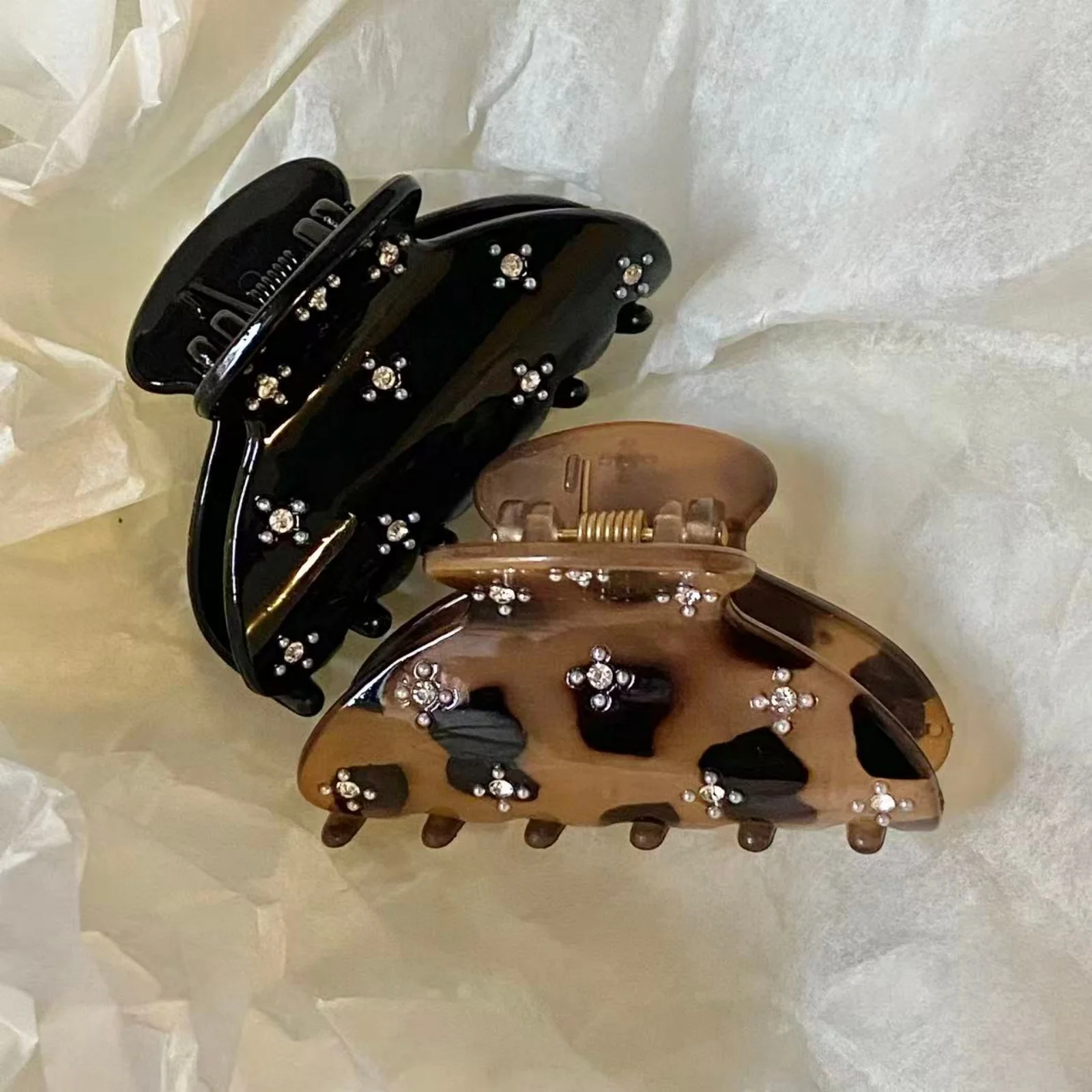 1 Stück Haarspange mit Strasssteinen, Vintage-Leopardmuster, elegante Haarklammern mit Kristallverzierung für Damen, Accessoires für den Alltag und für Partys. – Detail 4