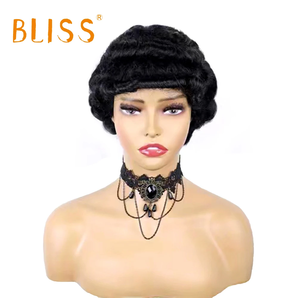 Short Curly Black Cute Wig Malaysia Remy Short Finger Wavy Wig Full Mechanism Finger Waves Pixie Cut Human Hair Wigs for Women