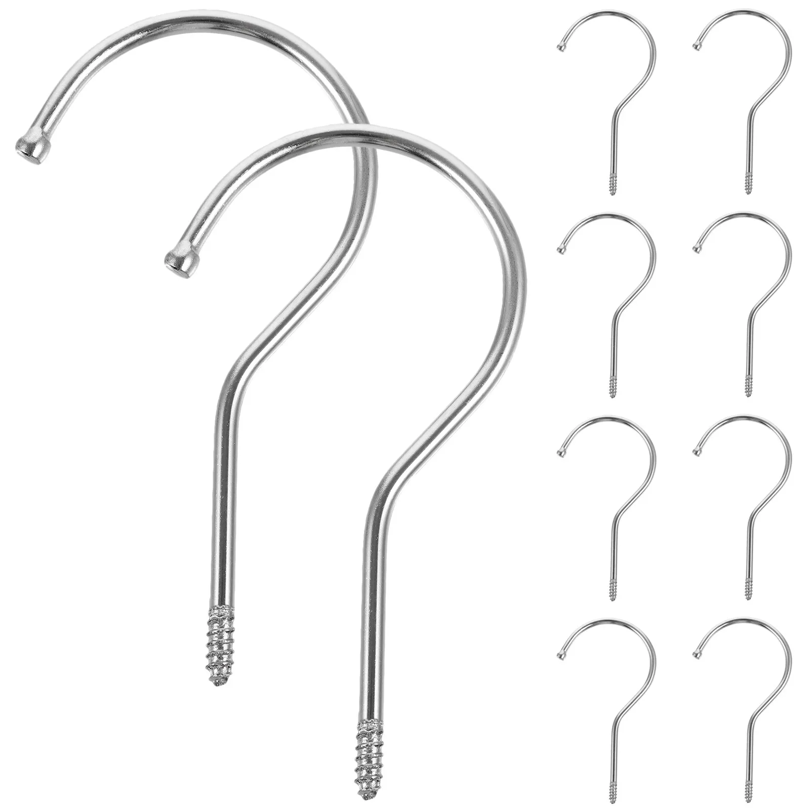10pcs Stainless Steel Screw Hooks – Heavy-Duty Rustproof Hangers for Coats, Bags, Towels, Hats, Mugs, Home & Office