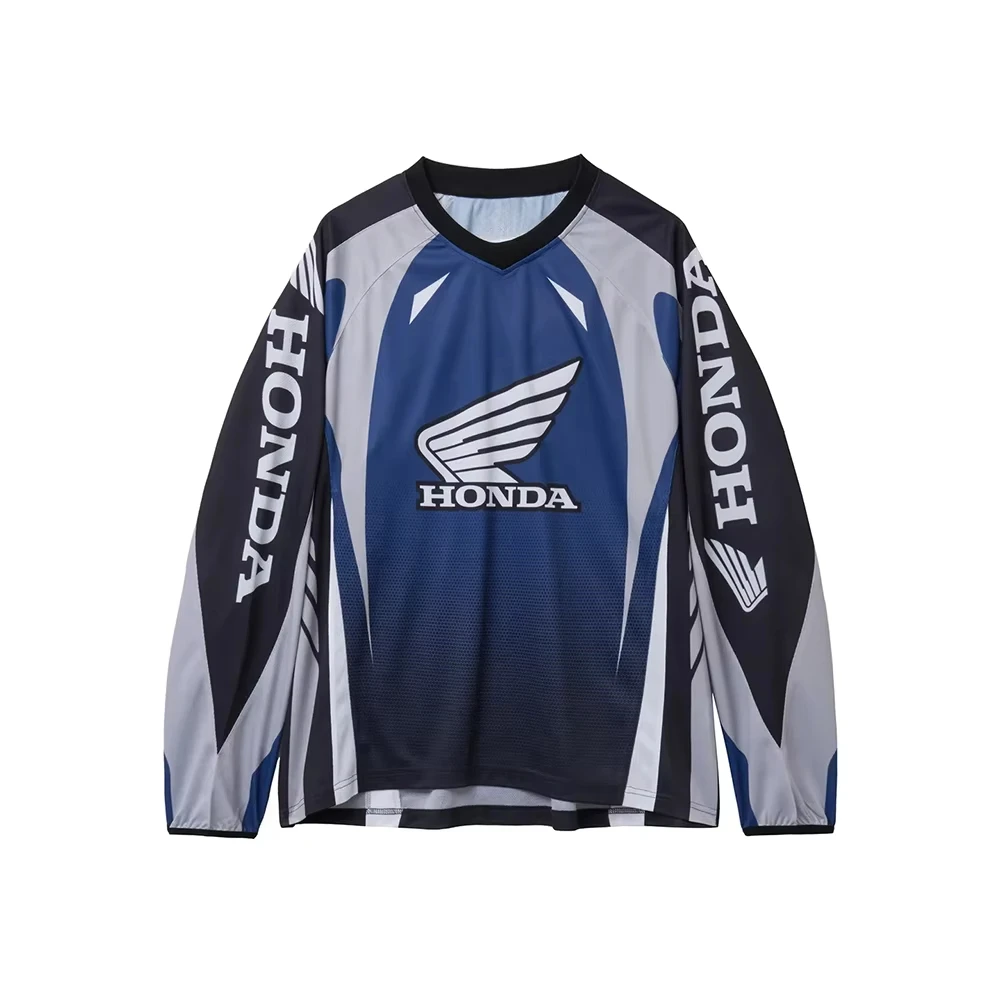 

Летняя коллекция 2026: Синяя семейная парная футболка с длинным рукавом для мотокросса, оверсайз, дышащая, повседневная, спортивная, для мужчин и женщин