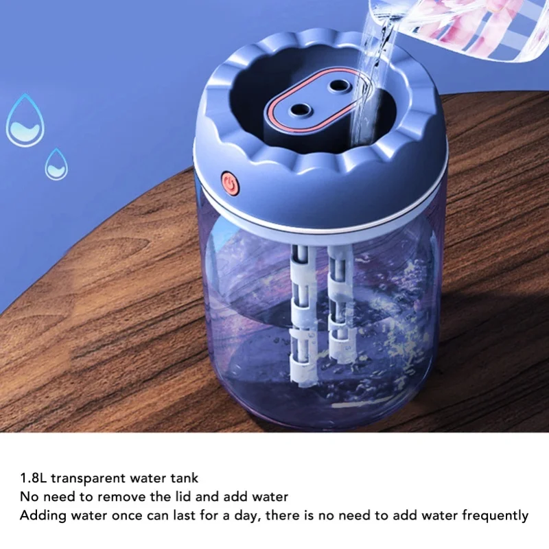 USB Powered Humidifier 1.8L Large Capacity 7 Color Night Light 10H Auto Power Off Double Spray Humidifier