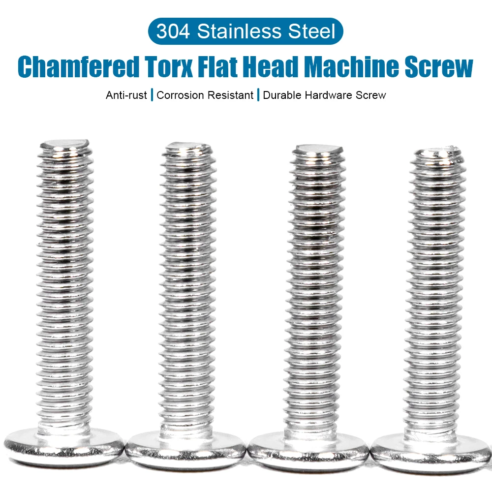 Torx Flat Head Chamfered Machine Screw Fully Threaded 304 Stainless Steel M4 M5 M6 M8 Six Lobe Star Head Screw