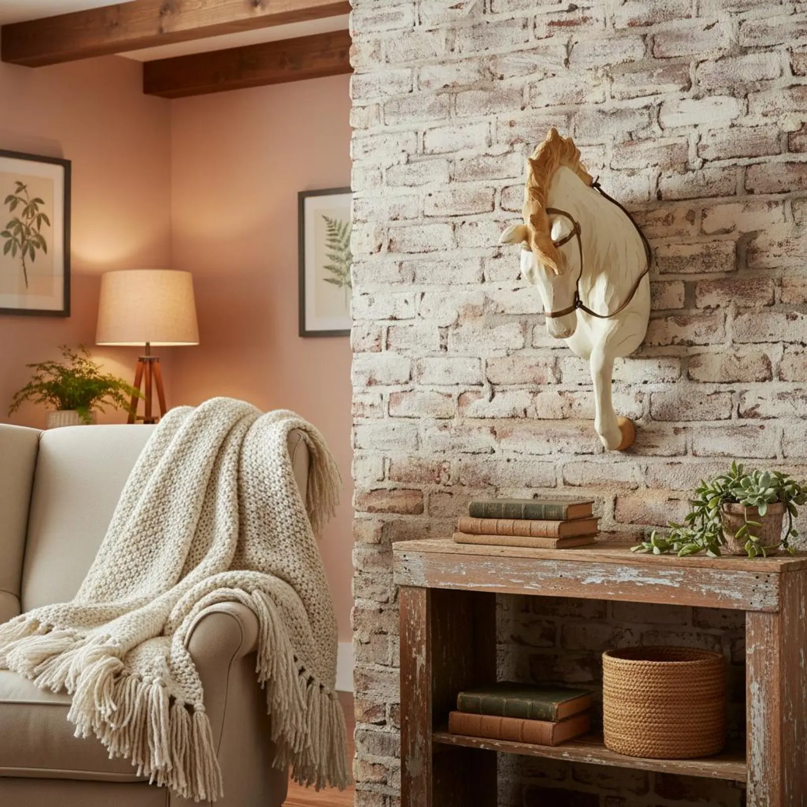 Creative Horse Wall Mount Decor Dimensional Effect Resin Horse Head Statue Hanging Decoration Faux Wood Finish for Living Room