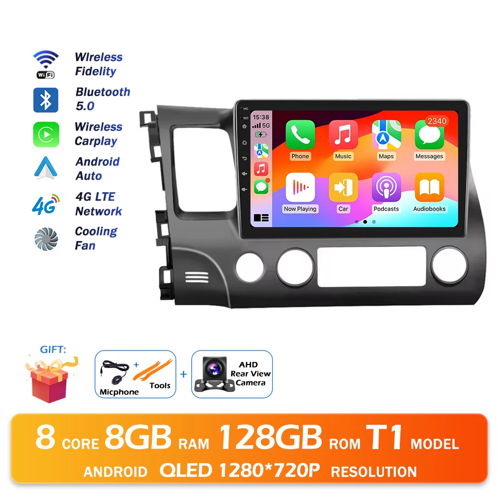 Android 16 Bluetooth Voor Honda Civic 2006-2011 Autoradio Intelligente Multimedia Speler Auto Draadloze CarPlay WIFI 4G DSP GPS