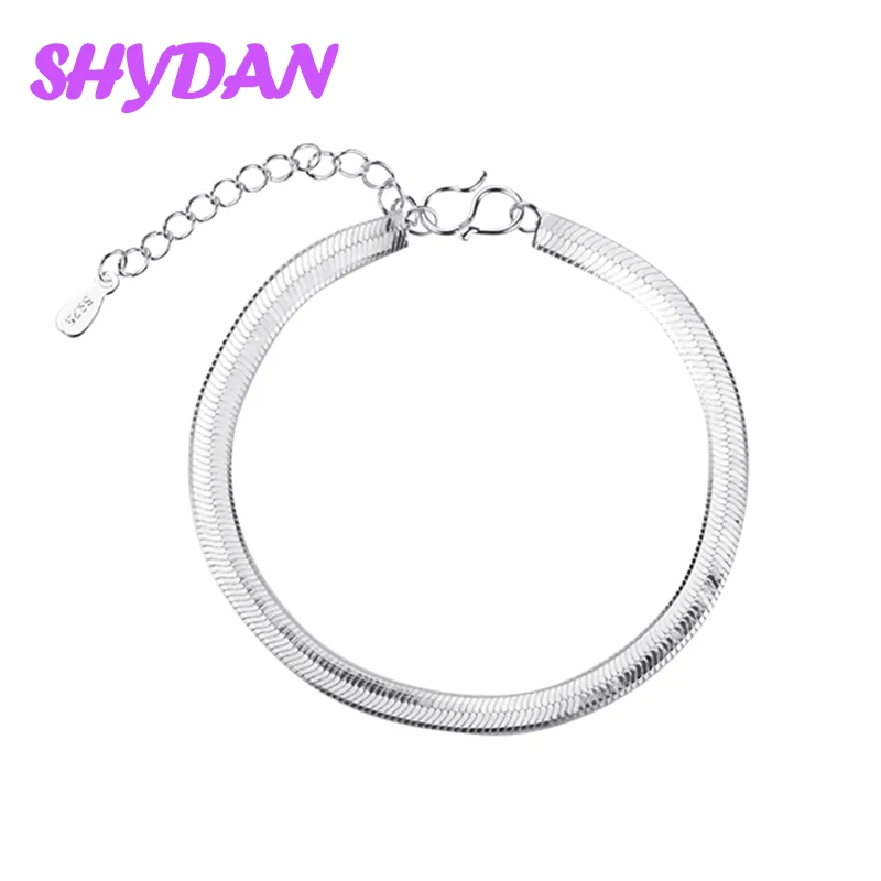 SHYDAN 925 Sterling Silber Flache Schlangenkette Fußkettchen für Damen Modeschmuck