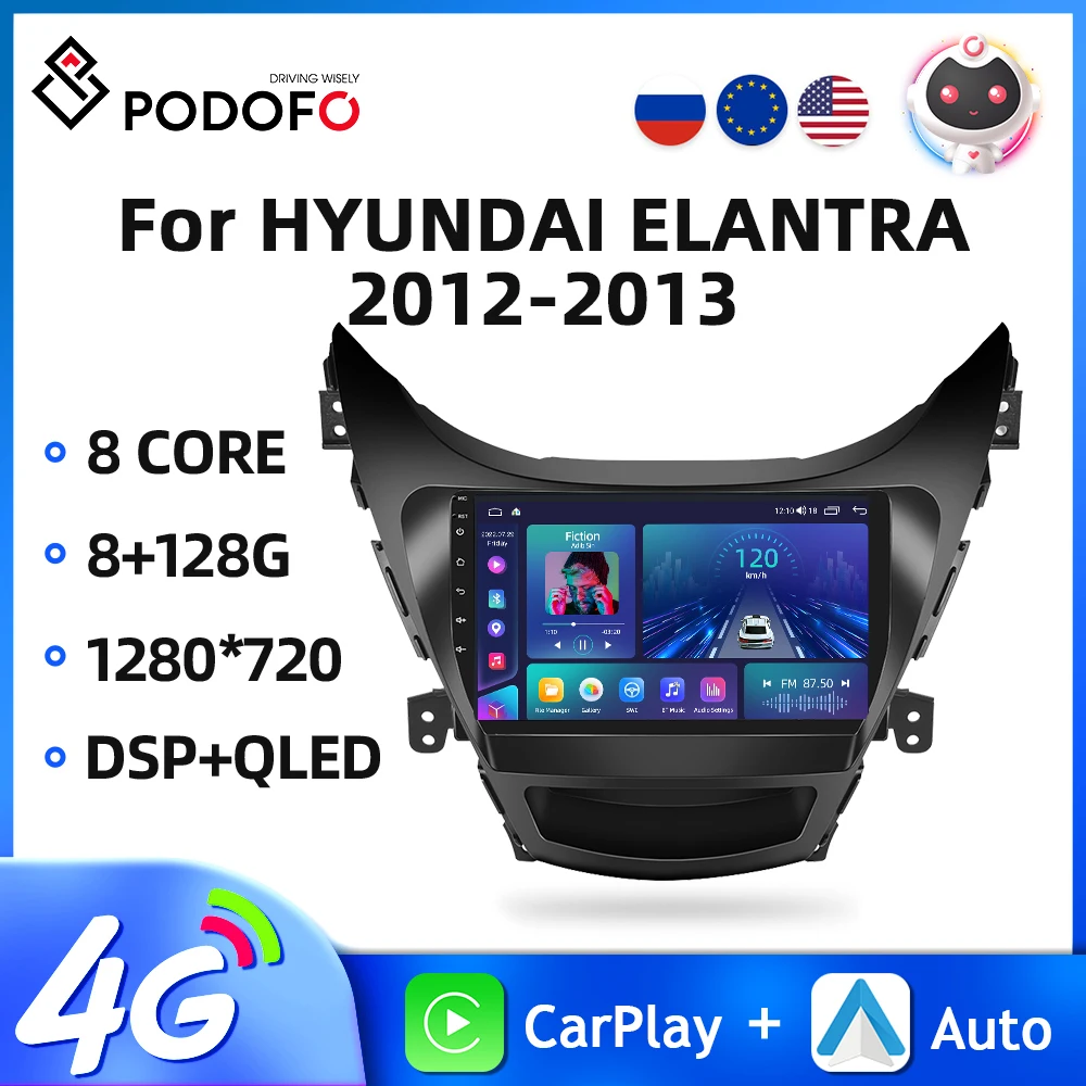 Podofo Android11 2din Car Radio For HYUNDAI ELANTRA 2012-2013 Multimedia Video Player GPS Navigation WIFI Auto Carplay Autoradio