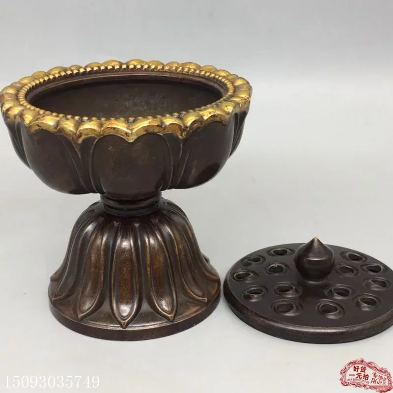 Home Decorations Jar Gifts,Antique Collection Old Chinese Bronze Gilt Lotus Seed Censer Incense Burner