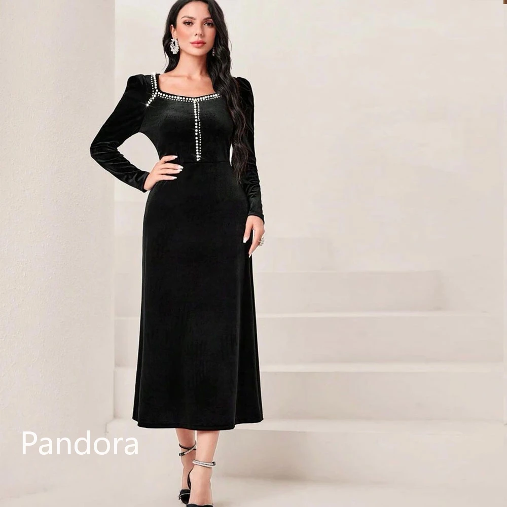 Pandora elegante vestido De noche Formal para mujer, manga larga, cuello cuadrado, largo hasta el té, sirena, fiesta De cumpleaños, Vestidos De Gala