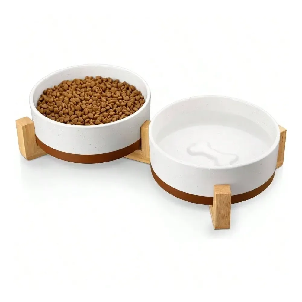 Dog Supplies Dogs Accessories Dog Bowls, Dog Food Dish With Wood Stand Non Slip, 14oz, Pet Basic Bowls Your Puppy, Small Dogs Or