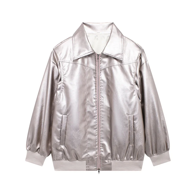 

2025 Women's Oversize Loose Leather Jackets 14-colors Faux Leather Coat Autumn Winter Vintage Top Zipper-up Streetwear Outerwear