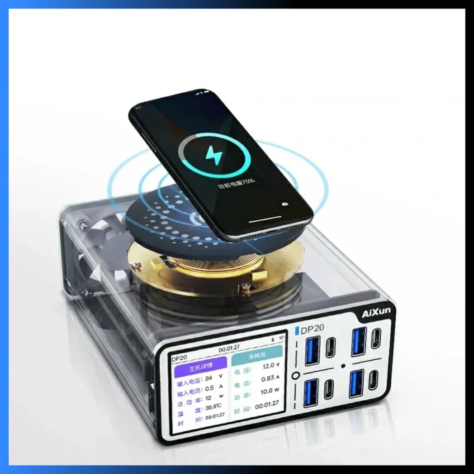 Aixun DP20 Desktop 200W Smart Fast Wireless Charger Station 15W For Phone PD QC Charging 4-Channel 110V 220V Dual-interface