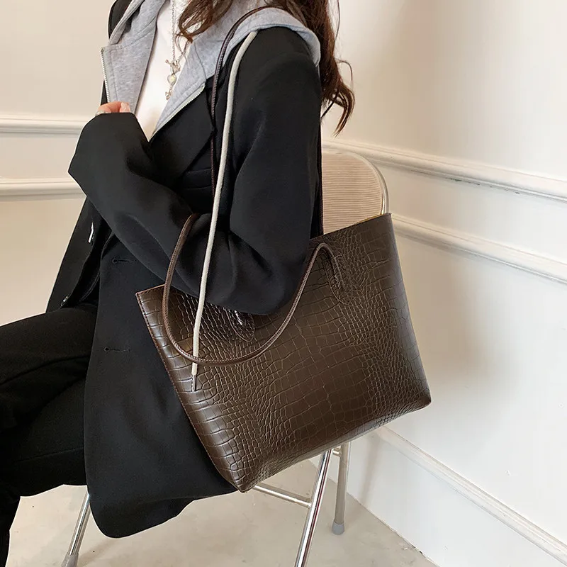 Woman Tote Bags Large Capacity Shopper Designer Handbags For Women Fashion Stone PU Leather Casual Luxury Shoulder Women's Bags