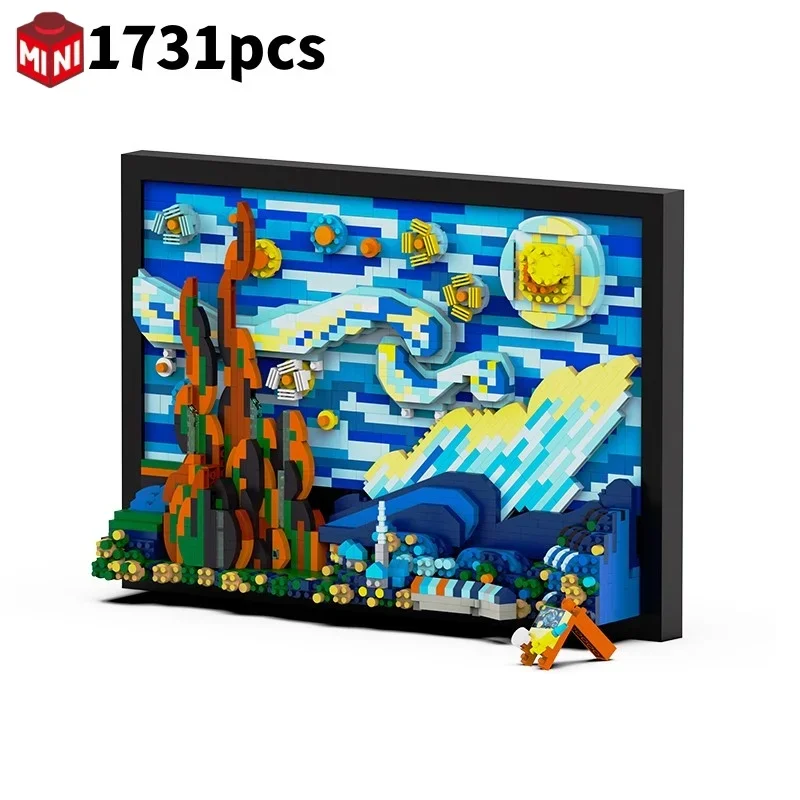 1731 Stuks Kinderen Bouwstenen Sterrennacht Beroemde Kunst DIY Fotolijst Voor Home Decoraties Volwassen & Kinderen Gemonteerd Speelgoed gift ​