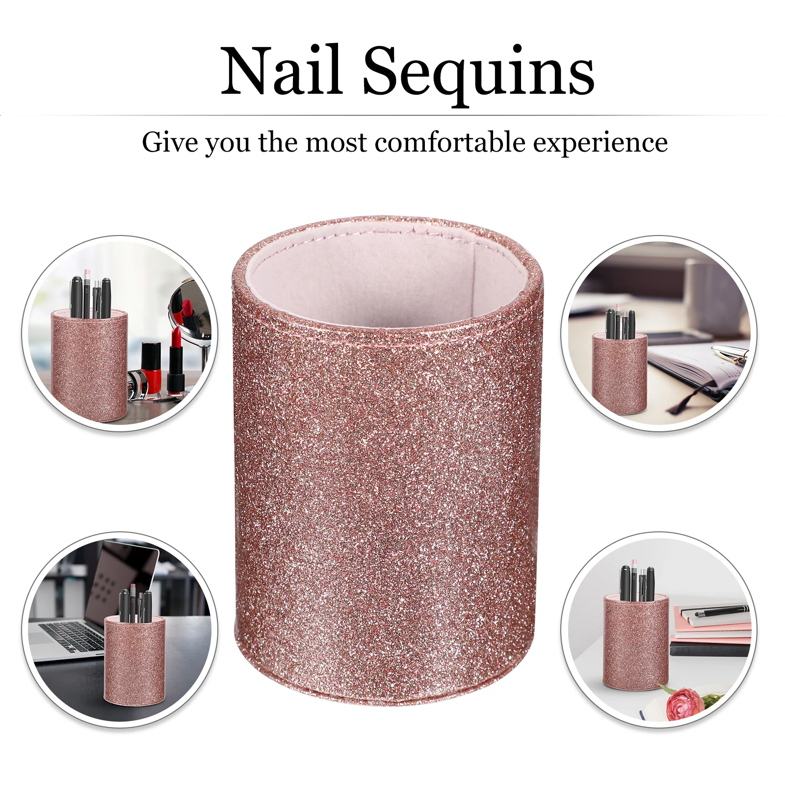 

Rose Gold Pen Holder Cosmetics Brush Makeup Storage Organizer PU Bucket