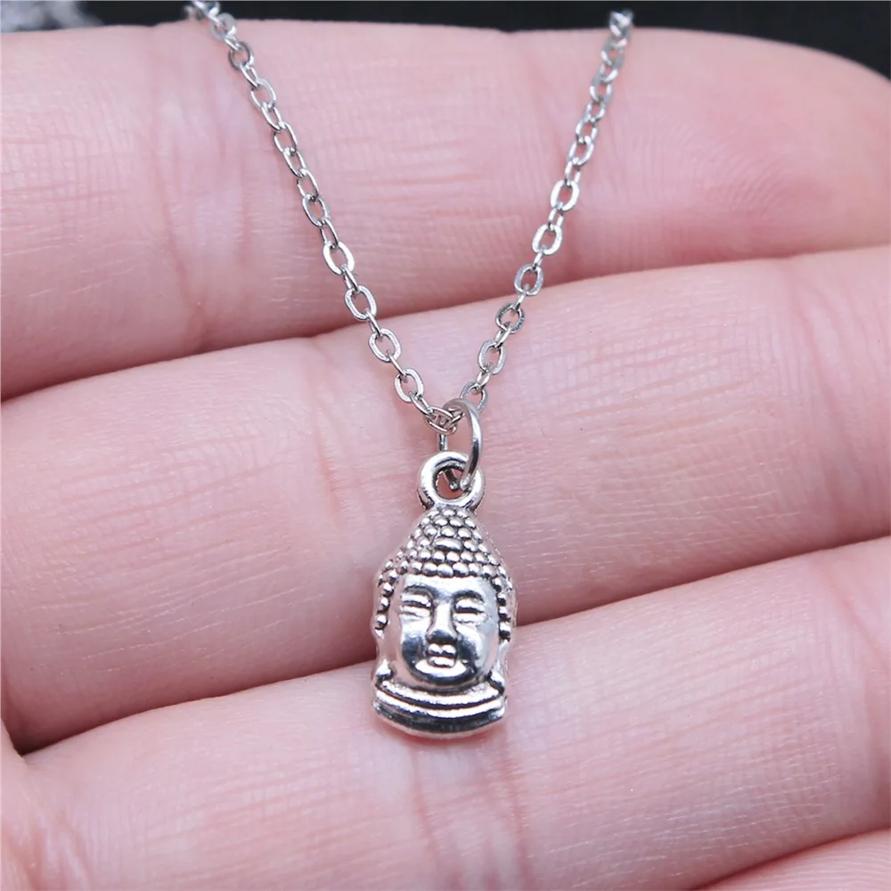 Drop Shipping Antique Silver Color 16x8mm Double Sided Buddha Necklaces Short Chain Choker Necklaces