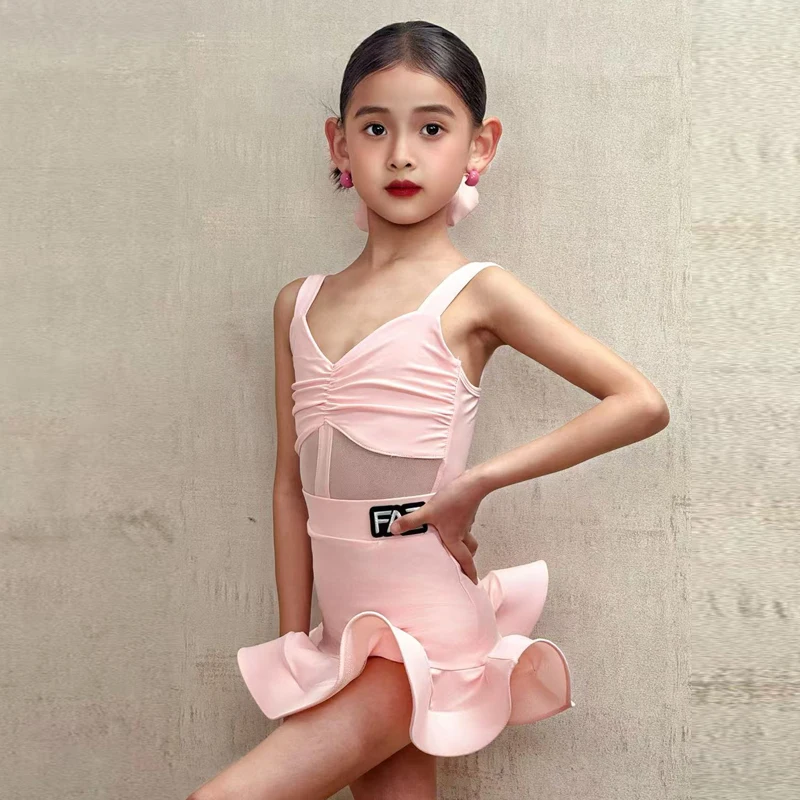 

Новые танцевальные комплекты для ча-ча и румбы, костюмы для латинских танцев для девочек, костюмы для профессиональных тренировок, платья с лямкой на шее и