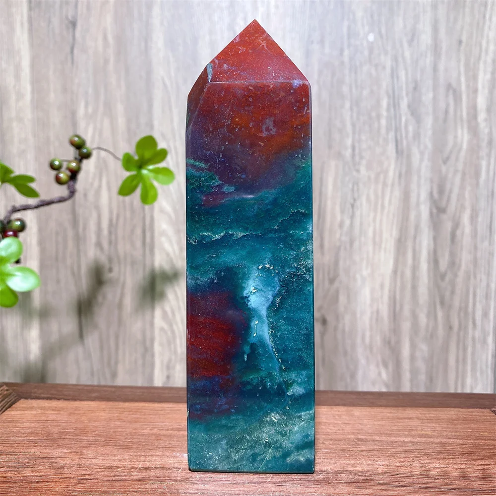 Cristales naturales, azul grande con torres de jaspe rojo del océano, torre Druzy Seaworld, adorno energético, decoraciones para el hogar, regalos de decoración para la habitación