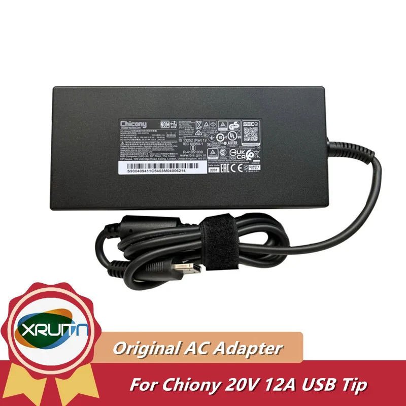 

240W Original Chicony Gaming AC DC Adapter Charger for MSI GL66 GP76 GP66 Leopard 11UE Power Supply A20-240P2A 20V 12A USB Tip