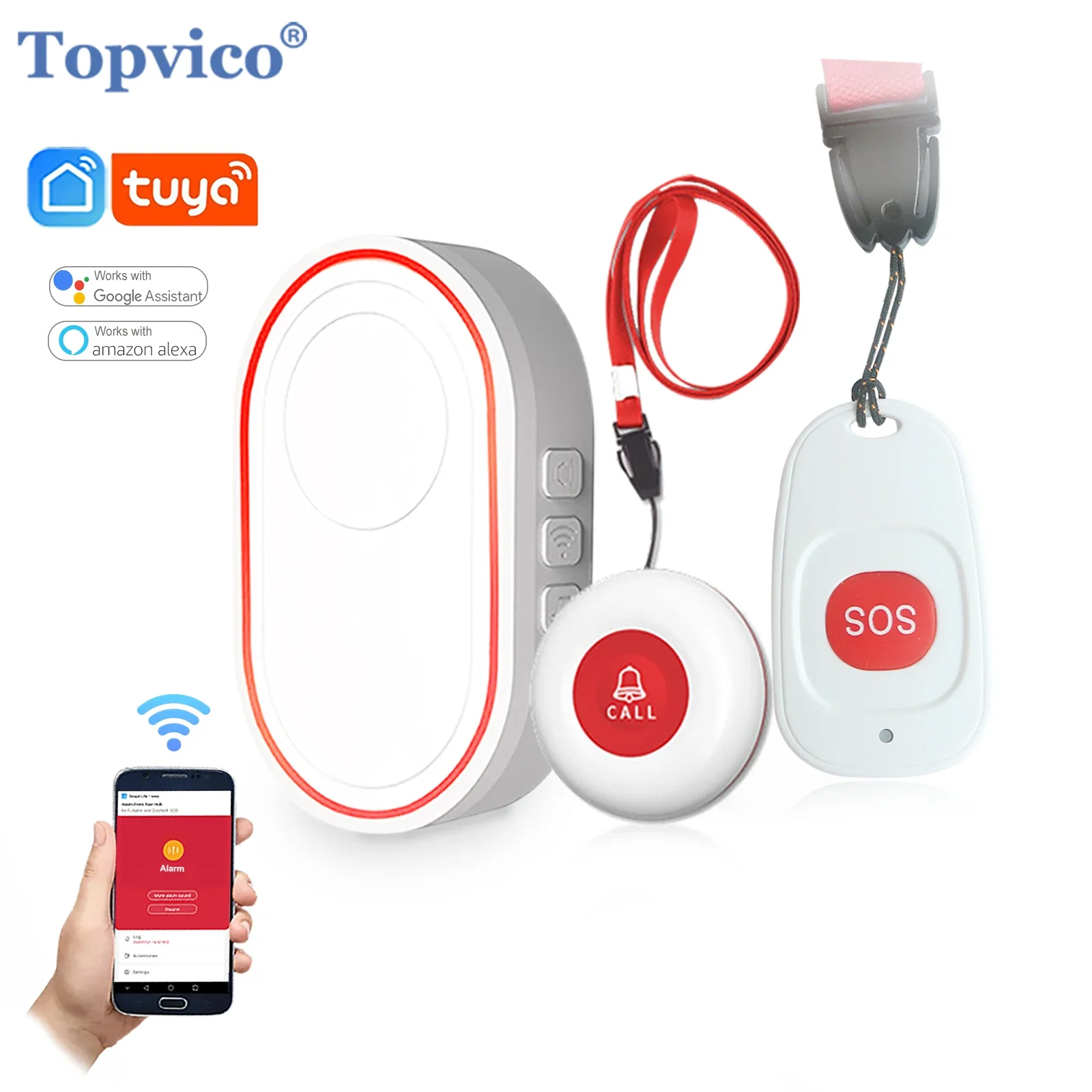 

Topvico Wifi Caregiver Pager Smart Call System 2 SOS Panic Button For The Elderly Calling Alert Help TUYA APP