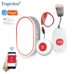 Topvico-buscapersonas para cuidadores con Wifi, sistema de llamadas inteligente, 2 botones de pánico SOS para personas mayores, alerta de llamadas, ayuda a la aplicación TUYA