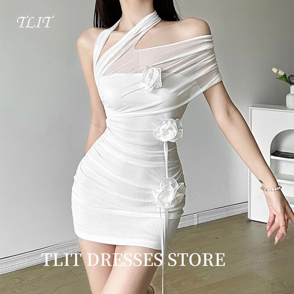 

TLIT Sexy White Flowers Evening Dresses Off Shoulder Organza Korea Wedding Reception Dresses Photo Shoot Bridal Gown Customized