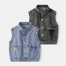 2024 Autumn 2-7 Years Boys Casual Loose Jeans Vest Kids Denim Waistcoat Two Colors