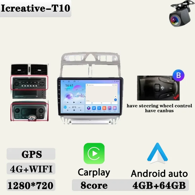Autoradio voor Peugeot 307 307CC 307SW 2002-2013 Multimedia Carplay Speler Stereo Auto Audio Autoradio Android 9 ''navigatie GPS