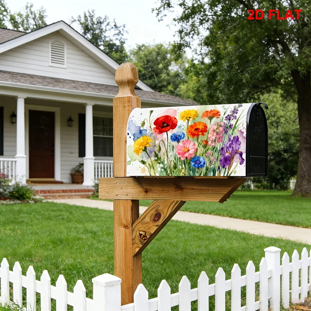 1pc Watercolor-style colorful wildflower mailbox cover, suitable for outdoor mailbox decoration for spring,summer,yards,gardens