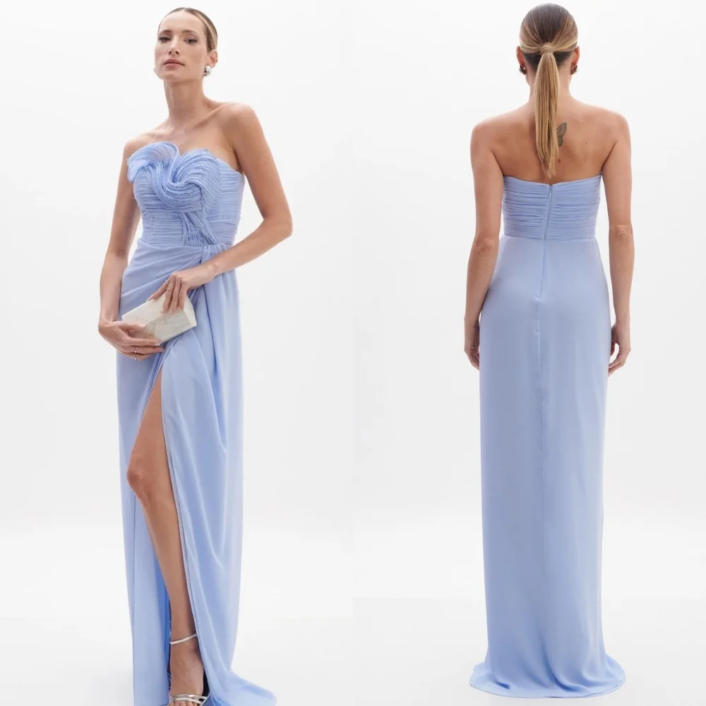 

Customized Sizes Available Casual Chiffon Pleat Ruched Draped Straight Strapless Long Dresses Bespoke Occasion Dresses Classic F