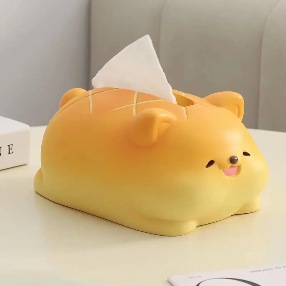 

Anti Drop Pineapple Bun Dog Tissue Box Collectible Decorative Resin Paper Box Cute Resin Dog Model Toy Home Decoration
