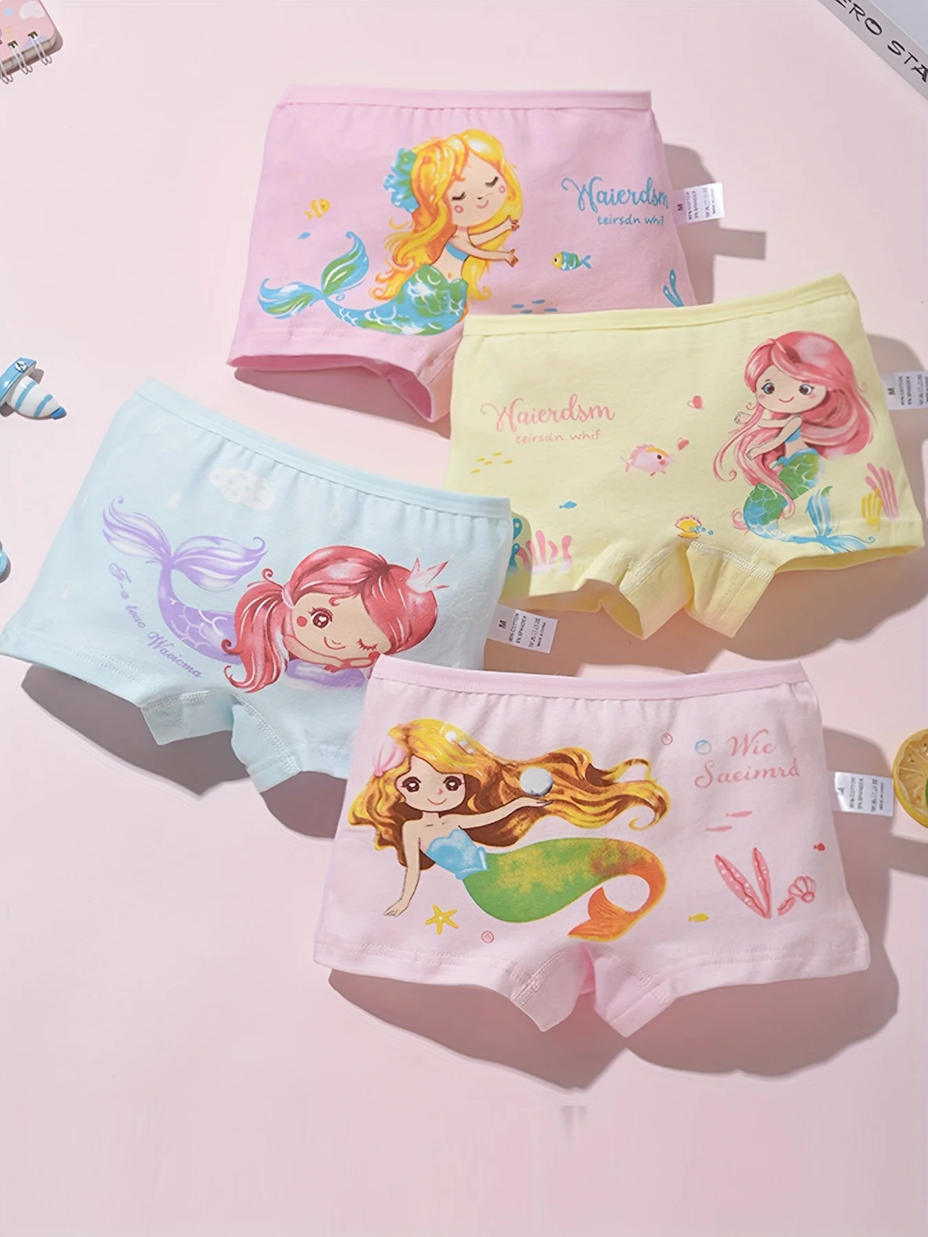 4-pack children's underwear cartoon cute boxer shorts, soft, breathable and comfortable for girls