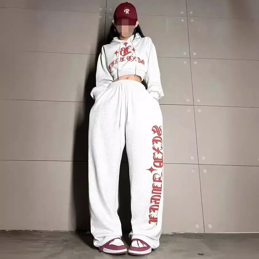 Korean White Gray Letter Printed Joggers Sweatpants For Women's Summer Fashion Loose Hip-hop Street Dance Pants Y2k Streetwear