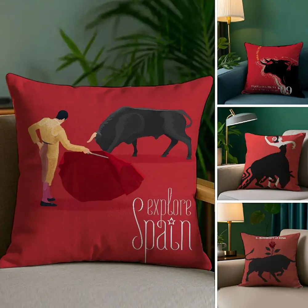 

Spanish Running of the Bulls Pillow Case Plush Fabric Soft Double Sided Print Sofa Cushion Cover Throw Pillow Covers