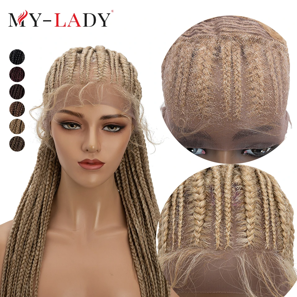 My-Lady Synthétique 25 pouces Boîte Tresses Perruques Avec Bébé Cheveux Afro Pour brésilien Le noir Femme Gens du quotidien Dentelle De face frontale Perruque