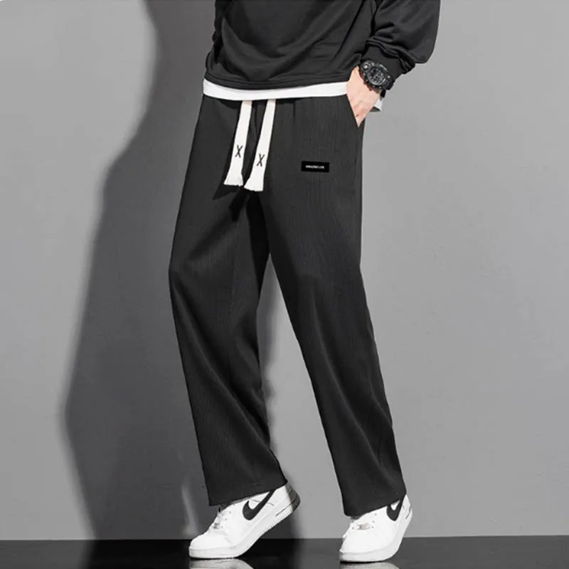 Men's lazy relaxed sense of spring and autumn casual pants large size trend full leg leg slacks feel loose