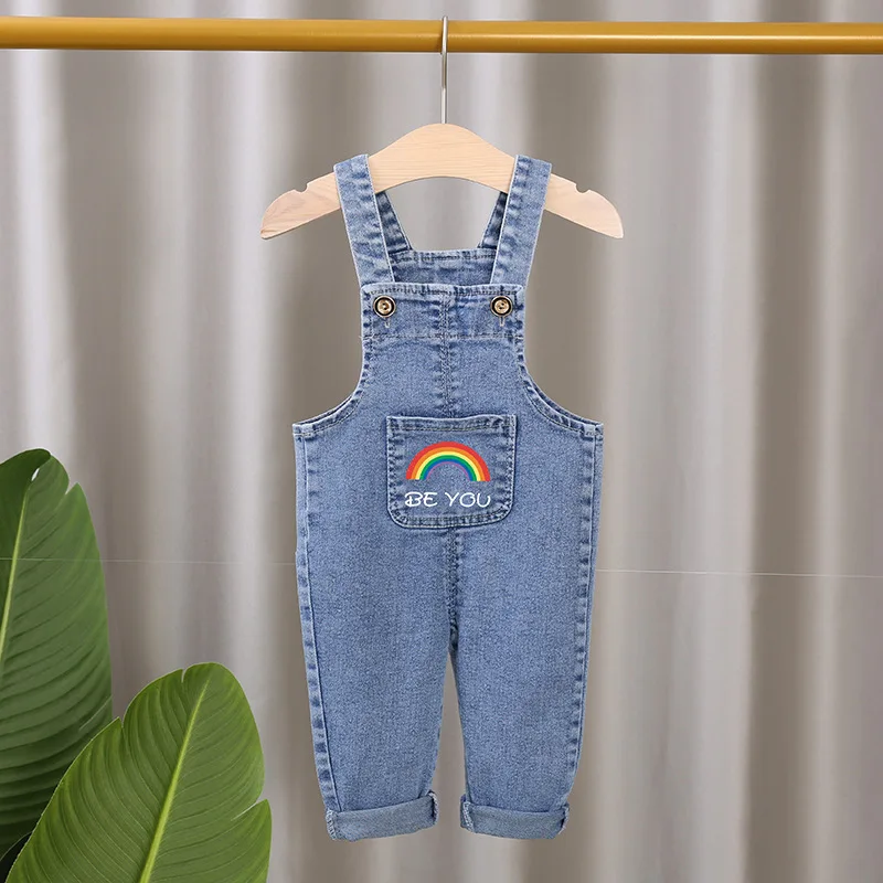 2023 fashion spring autumn kids jumpsuit Boys girls cartoon denim bib pants children trousers FashionToddler Casual 0-5Y