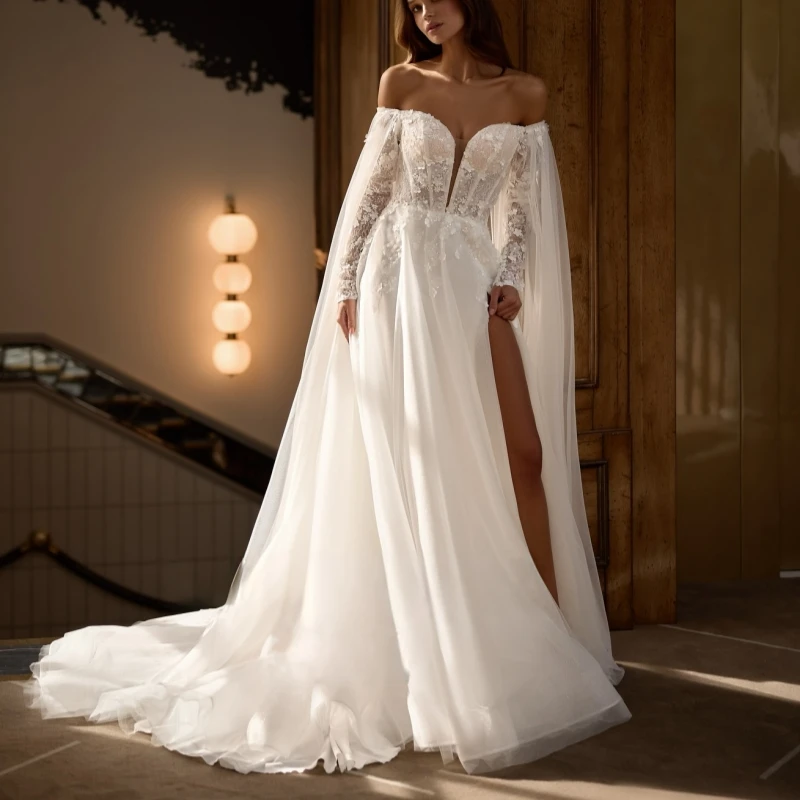 

Luxury White Dubai Arabic Mermaid Wedding Dresses Applique With Cape Tull Court Train Wedding Dress Bridal Gowns vestidos de