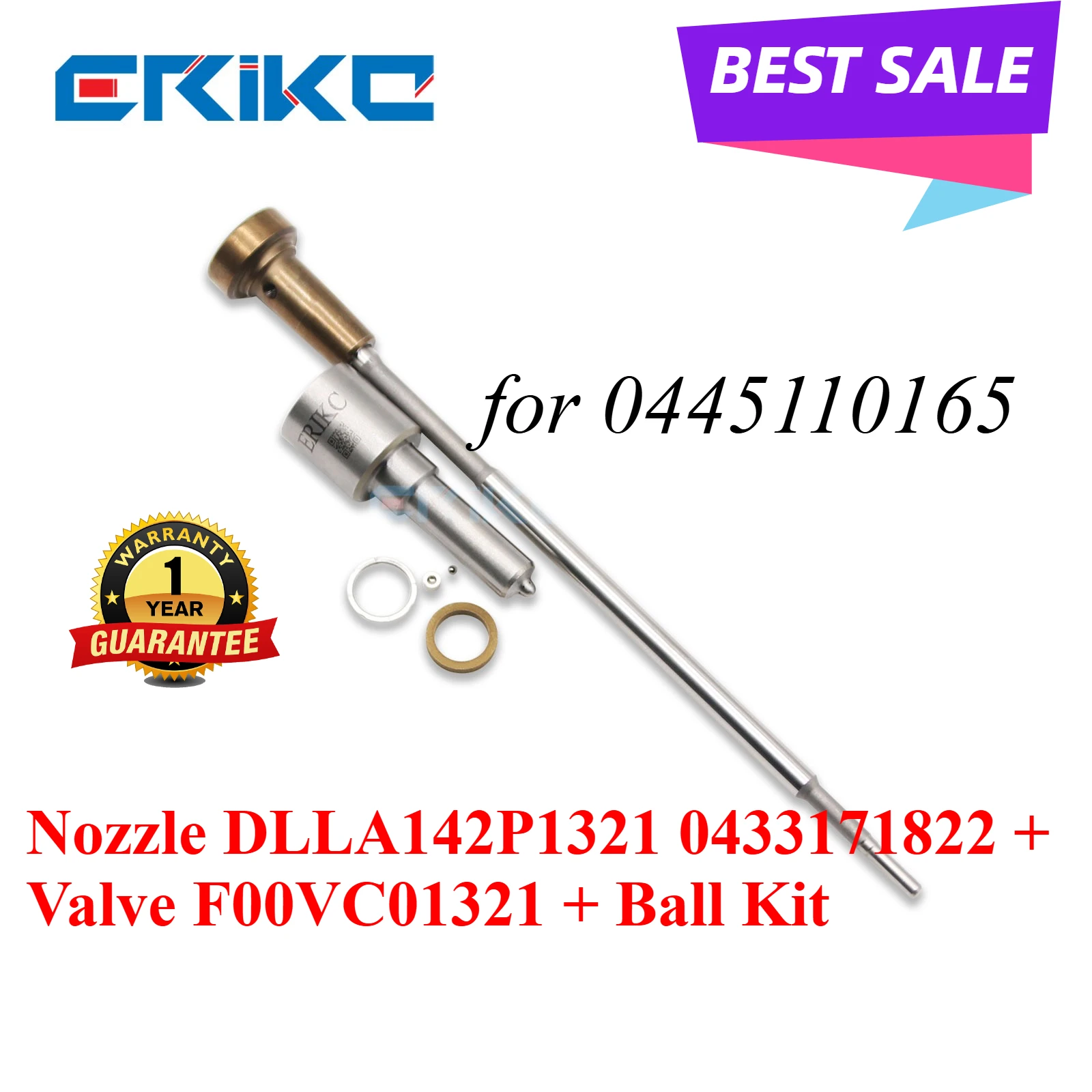 

0445110165 Nozzle DLLA142P1321 0433171822 Valve F00VC01321 Common Rail Injector Repair Kit for Bosch 0 445 110 165 Sprayer