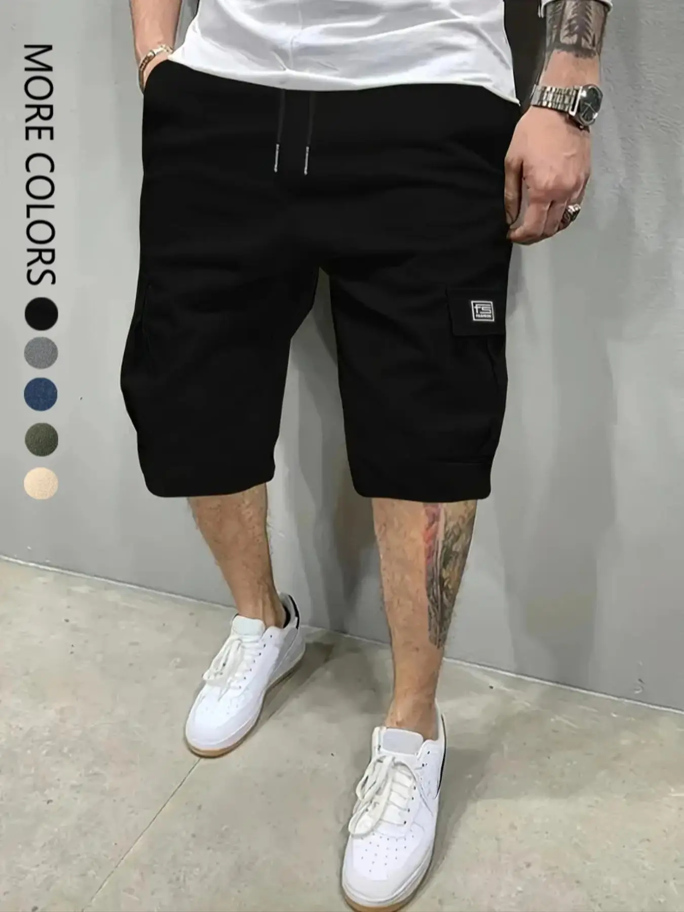 Men's Plain Regular Style Cargo Shorts with Drawstrings and Elastic Waistband, Large Flap Pocket Pants Design, Casual Shorts, Suitable for Summer Basketball, Beach Vacation, Daily Travel, Fitness and Other Scenes, Men's Versatile Cargo Shorts