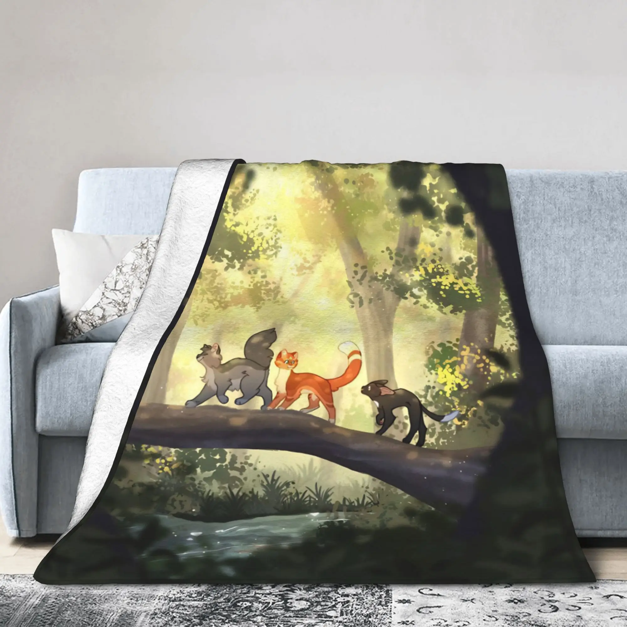 Warriors Fireheart Graystripe Cats Flannel Blankets Ravenpaw Creative Bedding Throw Blankets for Home Super Soft Travel Portable