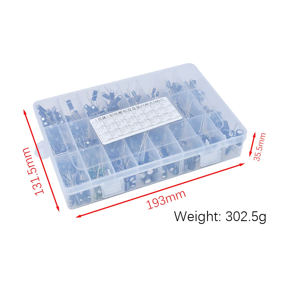 Imagem -06 - Valores 24 Peças Lote 0.1uf1000uf Alumínio Capacitores Eletrolíticos 1650v Mix Kit Sortido Capacitor Eletrolítico e Caixa de Armazenamento 500