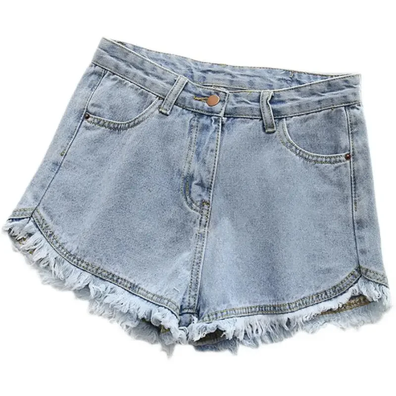 

Новинка лета 202, женские джинсовые шорты с высокой талией и кисточками, джинсы с рюшами и бахромой, перфорированные сексуальные шорты, пляжные шорты для отдыха