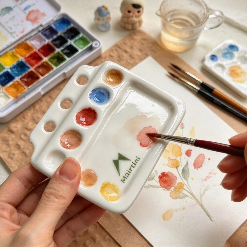 Mairtini Ceramic Loose Leaf Watercolor Palette Portable Travel Paint Mixing Tray for Artists Sketching Painting Art Supplies