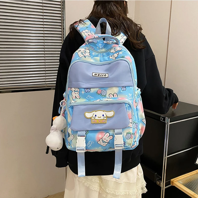 Sanrio Cinnamoroll Cartoon Anime Pattern Schoolbag, Multiple Pockets Backpack, Aesthetic Preppy Travel Casual Bookbag