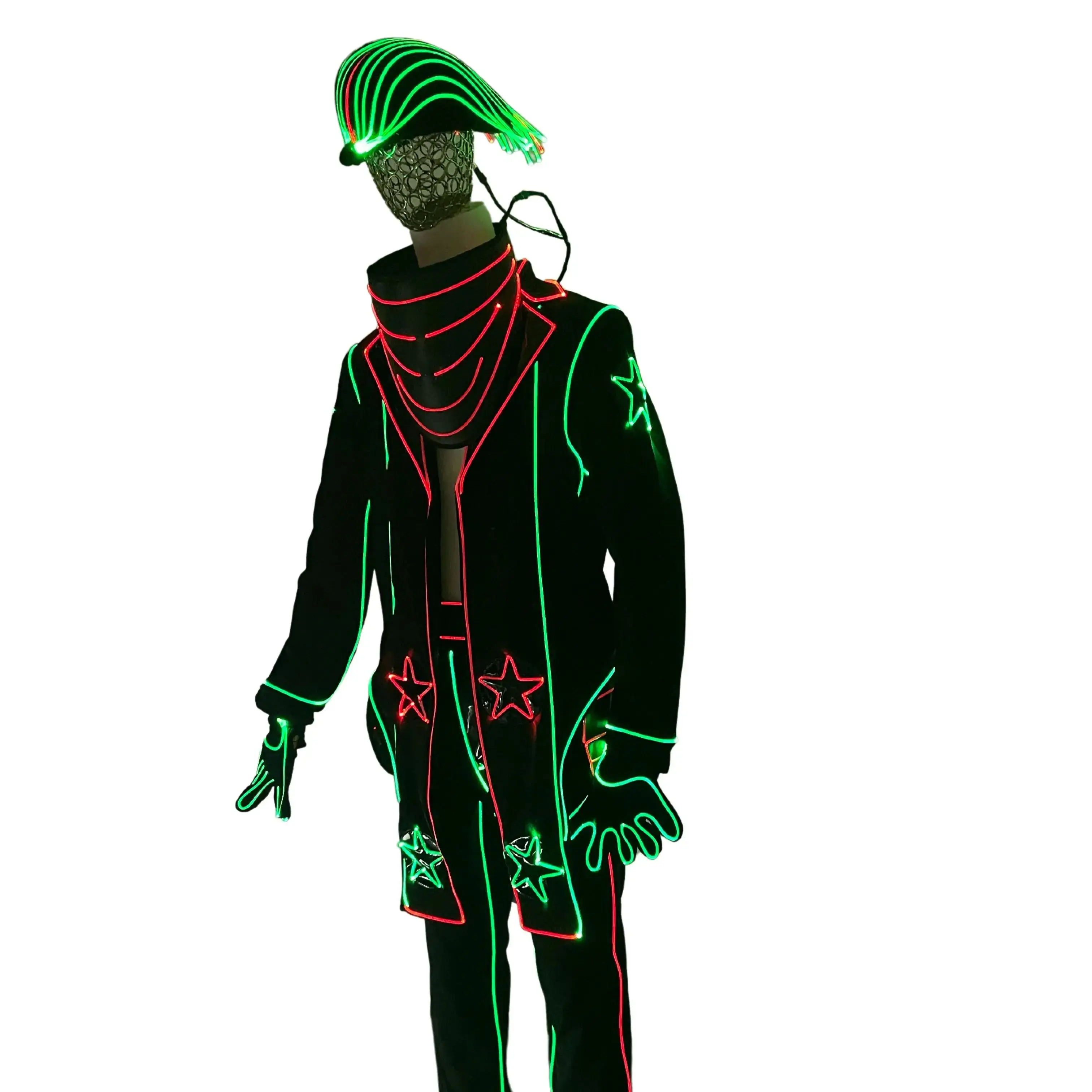 

New Fiber Optic Fabric Costumes Tron Cosplay OutfitS Lightup Clothing Disco DJ Dance Show Clothes