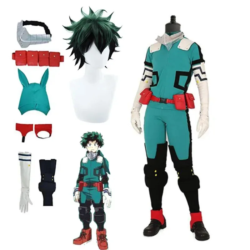 Аниме My Hero Academia Midoriya Izuku Deku Battle Косплей Костюм Унисекс Комплект Хэллоуин Парик HairN25