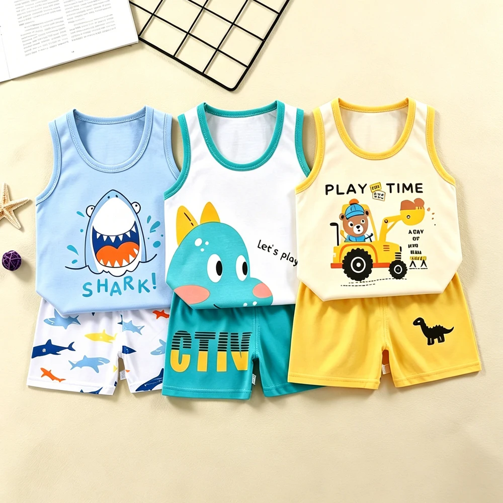 Cotton Children's Pajamas Sets for Boys Pyjamas Baby 6 to 9 12 18 Months Cute Cartoon Blue Dinosaur Yellow Cars Kids Pijama 1-6T