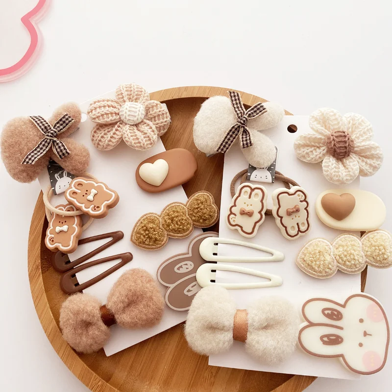 

10pcs/set Autumn Winter Hair Clip for Baby Girl Lovely Cartoon Animal Hair Pin for Toddler Girl Milk Coffee Color Kids Headwear