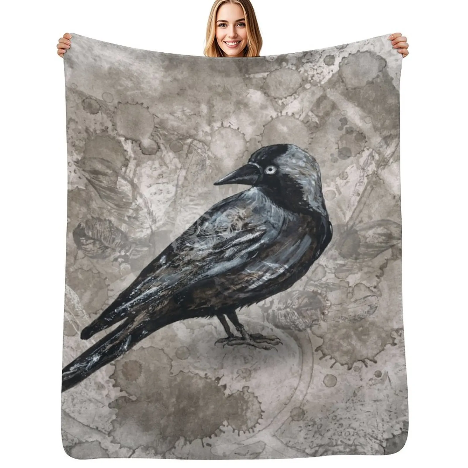Grunge jackdaw Throw Blanket Fluffy Cozy Throw Blanket for Home Decor