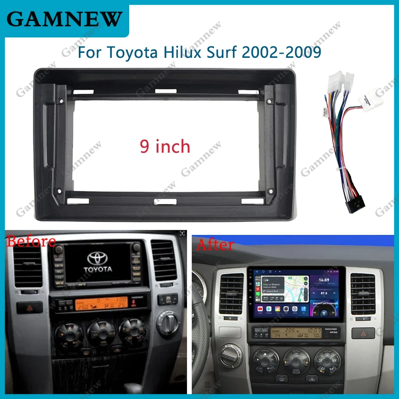 9 Inch Car Frame Fascia Adapter Android Radio Dash Fitting Panel Kit For Toyota Hilux Surf 2002-2009